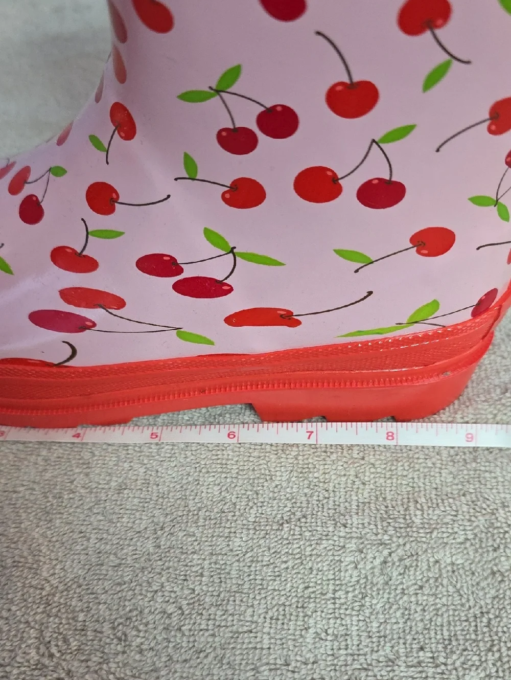 Kids Cherry Print Pink Rain‎ Boots with Red Trim